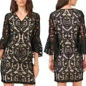 NWT ▶️ MSK ◀️ Burn Out Velvet V Neck  Black/ NudeLining Size 8 Petite